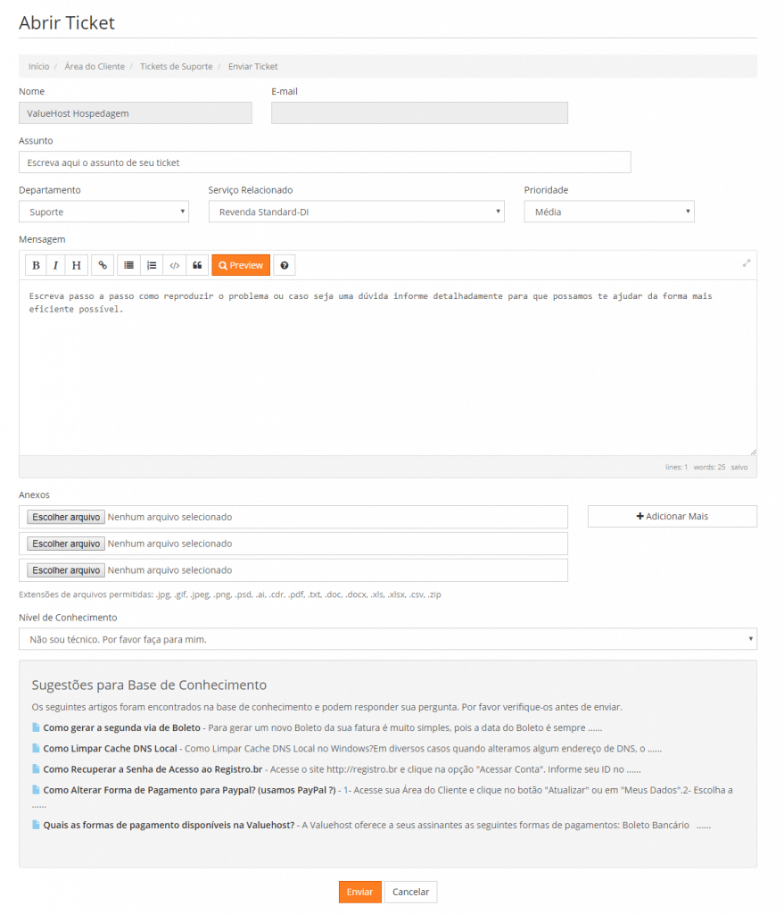 Como abrir um ticket? - Base de Conhecimento ValueHost